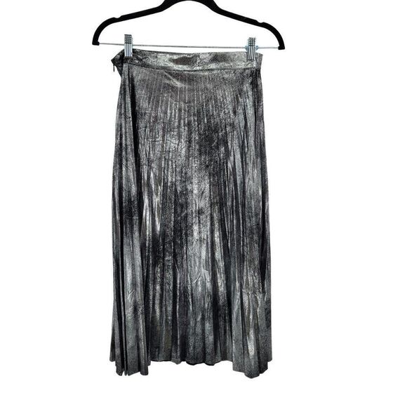 Romeo Juliet Couture Skirt Grunge Pleated Metallic Distressed Silver Midi S - Picture 9 of 14